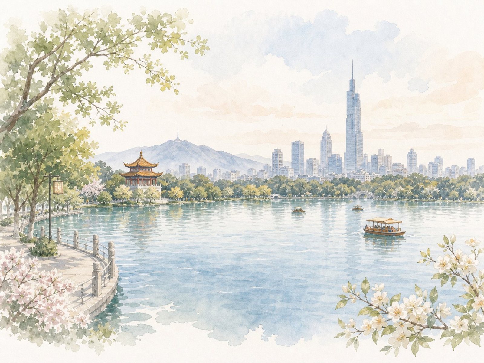 玄武湖公园手绘示意图